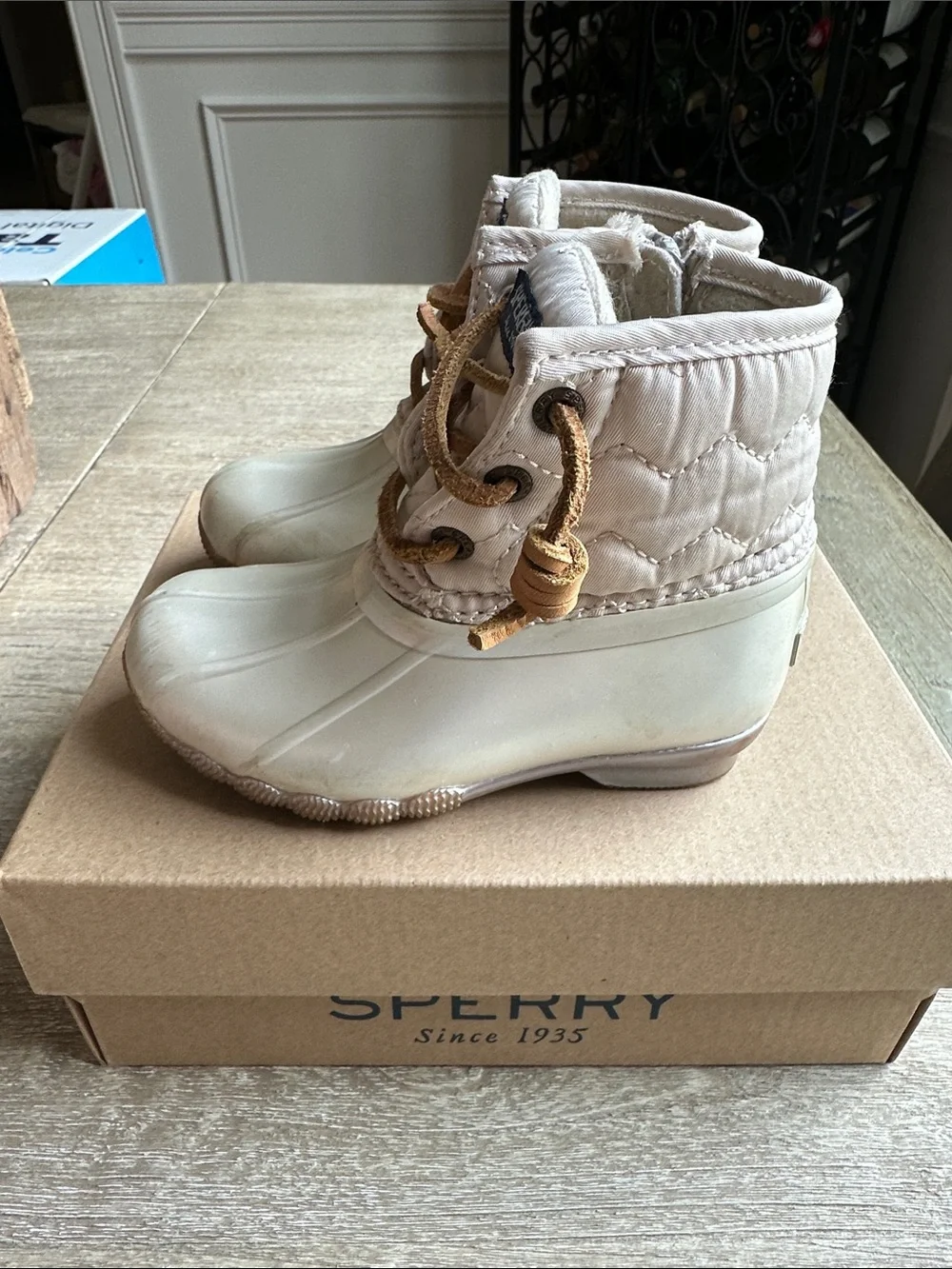 Sperry Kids Ivory & Tan Rain Duck Boots